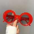 Retro vibrant red round frame sunglasses with thick edges and dark lenses - Red Frame Grey Lens
