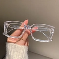 Retro oversized square transparent glasses frames with silver metal rivet accents - Transparent Frame