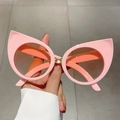 Pink oversized cat-eye sunglasses with gold bridge detail and transparent lenses - Pink Frame Gradient Pink Lens