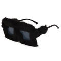 Occhiali da sole chic cat-eye con finiture in peluche nero e lenti grigio scuro da donna - Pelliccia Nera Montura Nera Lenti Grigie