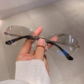 Retro Y2K randlose ovale Sonnenbrille mit grauen Verlaufsgläsern und Metallsteg - Helles Quecksilber