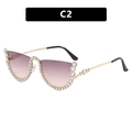 Cat-Eye Halbrand-Sonnenbrille mit pink-violetten Verlaufsgläsern und funkelnden Strasssteinen - Weißer Diamant Halbgoldrahmen Grau Rosa Verlaufslinse