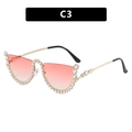 Schicke halbrandlose Sonnenbrille mit rosa Verlaufsgläsern und funkelnden Diamant-Akzenten - Weißer Diamant Halbgoldrahmen Doppelte Rosa Verlaufslinse