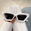 Lunettes de soleil œil-de-chat géométriques blanches avec étui en cuir assorti - Monture Blanche Verres Gris Foncé