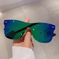 Gafas de sol sin montura oversize con lentes de espejo degradadas en verde y azul - Marco Negro Espejo Verde