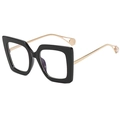Occhiali anti-luce blu quadrati vintage con montatura nera e aste dorate con perle - Nero