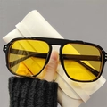 Retro square oversized pilot sunglasses with black frame and amber yellow lenses - Black Frame Yellow Lens