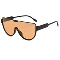 Retro Oversized-Schild-Sonnenbrille mit orangefarbenen Gläsern und schwarzem Rahmen - Schwarzer Rahmen Tee Gläser