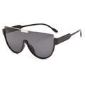 Oversized Shield Sonnenbrille mit flachem Rahmen und goldener Metallleiste - Schwarzer Rahmen Graue Gläser
