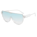 Oversized gradient blue sunglasses with transparent frames and top silver metal bar - Transparent Frame Gradient Blue Lens