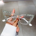 Luxury transparent cat-eye glasses frame with sparkling crystals and solid white temples - Transparent Frame White Legs