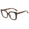 Detail view of stylish leopard print glasses frame with stable metal hinge construction - Black Leopard