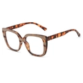 Detail of leopard print eyeglasses frame showing tortoise texture and sleek temples - Purple Leopard