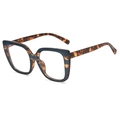 Detail of tortoise shell leopard pattern temples and translucent blue frame of eyewear - Blue Leopard