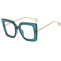 Occhiali quadrati alla moda in resina verde acqua con stanghette dorate e perle - Blu