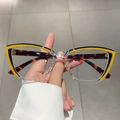Cat eye glasses frames with transparent base and yellow tortoiseshell color splicing - Top Black Yellow Bottom Clear Frame Leopard Legs