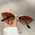 Cat eye rimless sunglasses with gradient brown lenses and sparkling diamond trim - Gradient Tea