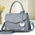 Sac à main en cuir bleu-gris pour femme avec poignée supérieure et bandoulière réglable - Bleu