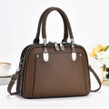 Brown lychee texture leather tote bag with triple zipper pockets and detachable shoulder strap - Coffee