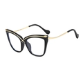 Occhiali cat-eye retrò neri con stanghette in metallo dorato e dettaglio ponte a X - Montatura Nera Lente Trasparente