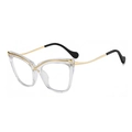Occhiali cat-eye con montatura trasparente, dettagli dorati e terminali neri eleganti - Montatura Trasparente Lenti Trasparenti