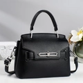 Classic black lychee pattern leather handbag with silver chain lock and shoulder strap - Black