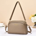 Brown lychee grain crossbody shell bag with double zippers and golden hardware - Khaki
