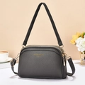 Deep gray litchi texture shell shoulder bag with golden hardware and multi-zipper design - Gray