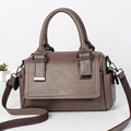Minimalist large capacity coffee brown leather shoulder bag with textured finish and strap - Coffee
