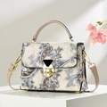 Retro paisley canvas tote with leather straps and gold hardware for women's daily wear - Khaki