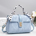 Light blue marbled square bag with gold twist lock and polka dot scarf handle - Blue