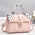 Pink marble pattern square handbag with silk scarf handle and golden twist lock - Pink