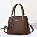 Dark brown pebble leather tote bag with top handles, star charm and adjustable strap - Coffee