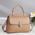 Sac à main élégant en cuir marron chaud avec fermoir argenté et décor floral - Khaki