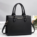 Elegant black lychee grain leather handbag with gold hardware and dual handles for women - Black