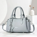 Grey litchi leather crossbody handbag with star pendant and detachable shoulder strap - Blue