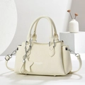 Chic off-white lychee leather Boston handbag with star charm and adjustable shoulder strap - Off White