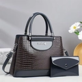 Sac à main bleu-gris foncé avec relief crocodile et son portefeuille assorti - Gris