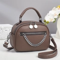 Brown lychee texture crossbody bag with double zippers and stylish silver chain detail - Brown