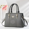 Deep grey embroidered large capacity handbag with gold hardware and detachable strap - Gray