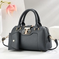 Large black textured tote bag with gold hardware and small coin purse attachment - Gray