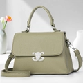 Minimalist olive green pebble leather crossbody bag with silver crystal buckle and top handle - Green
