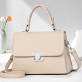 Beige lychee leather crossbody bag with silver diamond buckle and top handle - Light Khaki