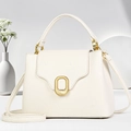 White lychee leather small square handbag with gold oval buckle and top handle - Off-white