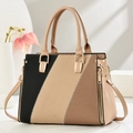 Contrast color patchwork handbag with large capacity and detachable crossbody strap - Light Khaki