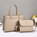Two-piece set of beige lychee textured leather tote and crossbody bags for women - Two-Piece Set / Light Khaki