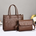 Conjunto de bolso tote y bolso bandolera de cuero marrón oscuro con patrón de lichi para mujer - Amarillo Tierra