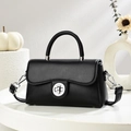 Minimalist black faux leather crossbody bag with silver metal twist lock on white base - Black