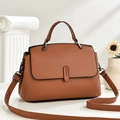 Braune Handtasche aus Litschi-Leder mit Griff und verstellbarem Riemen für Damen - Erdgelb