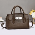 Deep brown pebble leather handbag with silver twist lock and detachable crossbody strap - Brown